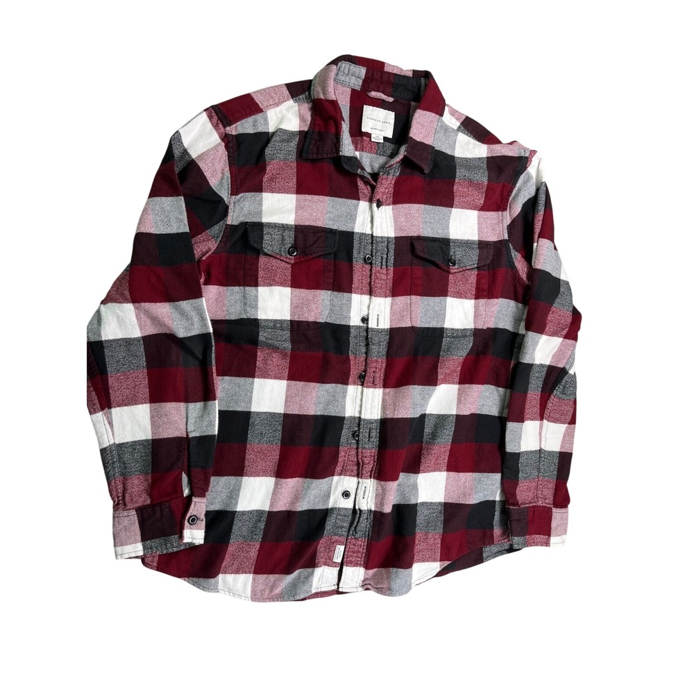 American Eagle Super Soft Flannel Shirt Women's Large Red Buffalo Plaid Button‎